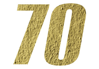 Number 70 with yellow wall on white background