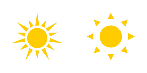 Two yellow Sun icons isolated on white background. Sun icons