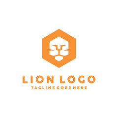 Lion Logo Flat Icon. Hexagon Vector Modern Symbol. Business Logo Design Inspiration.