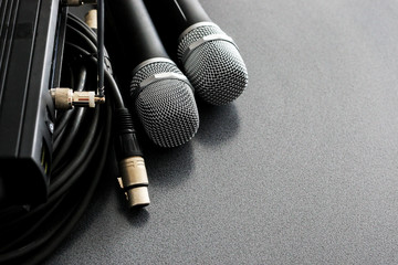 Obraz premium radio microphones. wireless sound transmission system. soft focus. Two mics