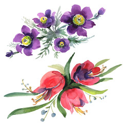 Bouquets floral botanical flowers. Watercolor background illustration set. Isolated bouquets illustration element.
