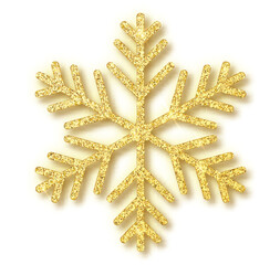 Gold glitter texture snowflake isolated on white background. Vector illustration