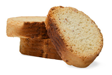 Crackers. with nut filling close up. White isolated background. Side view.