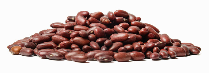 A bunch of red beans isolated on white. Close-up. Side view. Design element for print or web.