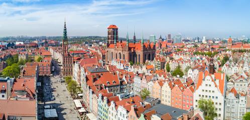Gdańsk panoram miasta. Krajobraz starego miasta z lotu ptaka.