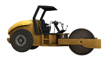 3D Rendering Road Roller on White