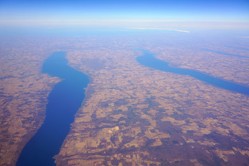Aerial view of the Cayuga Lake and the Seneca Lake in upstate New York