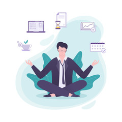 Office worker in yoga pose. Meditation on the work