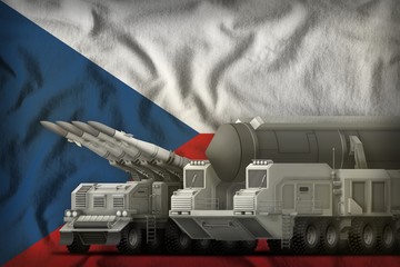 Czechia rocket troops concept on the national flag background. 3d Illustration