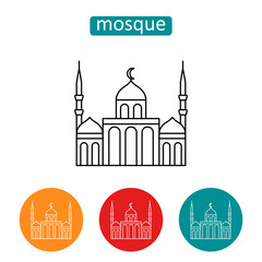 Minaret building outline icons set.