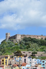 Fototapeta na wymiar View on Bosa and the Castle - il Castello di Serravalle 