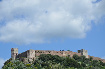 Fototapeta na wymiar View on Bosa and the Castle - il Castello di Serravalle 