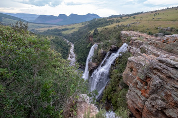 The Lisbon Falls: double waterfalls in the Blyde River Canyon, Panorama Route near Graskop, Mpumalanga, South Africa.