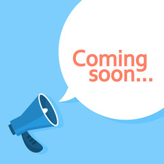 Coming soon message in a speech bubble. Creative web banner
