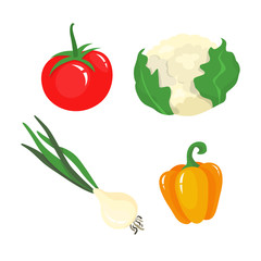 Set of vegetables. Fresh organic food. Cabbage, tomato