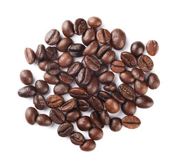A pile of coffee beans isolated on white background.