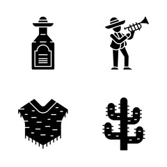 Mexican culture glyph icons set