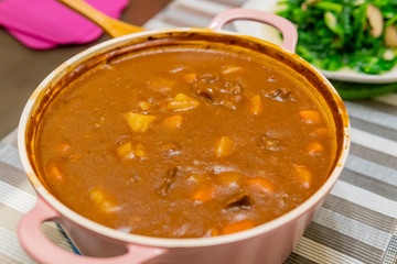 Close up shot of a pot of curry