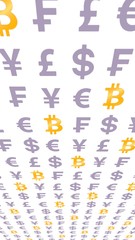 Bitcoin and currency on a white background. Digital crypto currency symbol. Wave effect, currency market fluctuations. Business concept. 3D illustration