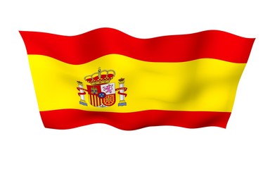 Obraz premium The flag of Spain. Official state symbol of the Kingdom of Spain. Concept: web, sports pages, language courses, travelling, design elements. 3d illustration