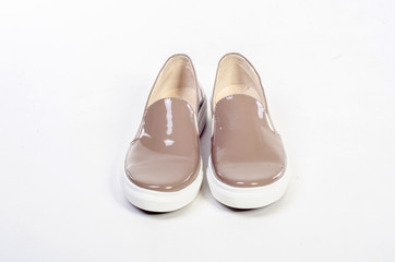 Women's flat photo black shoes isolated on white background