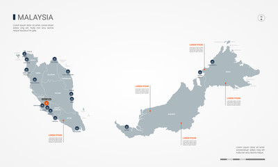 Malaysia map with borders, cities, capital and administrative divisions. Infographic vector map. Editable layers clearly labeled.