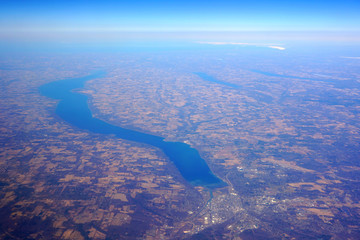 Aerial view of the Cayuga Lake and the Seneca Lake in upstate New York