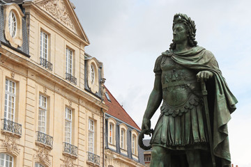 Fototapeta premium sttaue of louis xiv and building, - square saint-sauveur - caen - france
