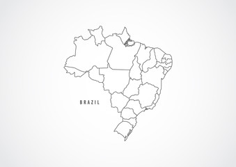 Brazil detail map outline on white background.