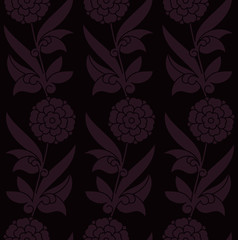 seamless vector royal dark violet pattern with flowers. seamless template in swatch panel. design for print, woodblock, textile