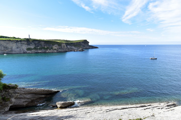 Fototapeta na wymiar Viewpoint of Cabo Mayor, rocky coastline along cliffs in Santander, Cantabria, Spain