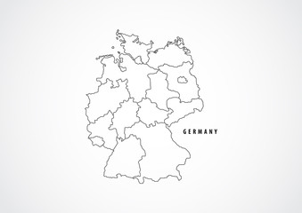 Germany detail map outline on white background.