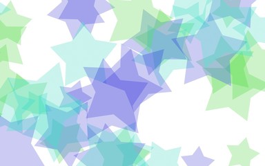 Multicolored translucent stars on a white background. Green tones. 3D illustration