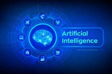 AI. Artificial intelligence. Brain. Digital brain. 3D Science and Technology concept. Big data analysis and automation technology in business and industrial manufacturing concept. Vector illustration.