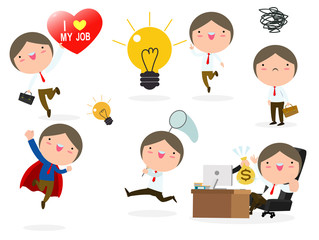 Set of diverse business people isolated on white background. Cute and simple flat cartoon style. Vector Illustration