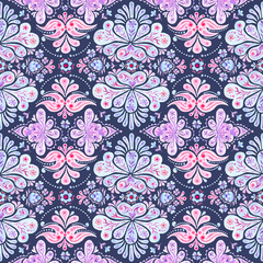 Hand drawn watercolor seamless pattern with paisley ornament