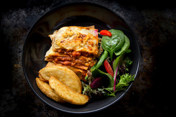 Italian Meat Lasagna and chips