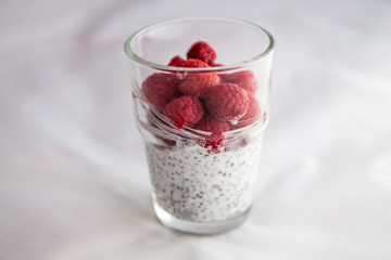 Chia seed breakfast and raspberry