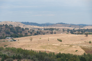 Fototapeta na wymiar Panoramic view of vast Australian countryside farmlands landscape