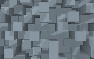 Abstract gray elegant cube geometric background. Chaotically advanced rectangular bars. 3D Rendering, 3D illustration