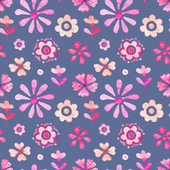 Watercolor floral hand drawn colorful bright seamless pattern