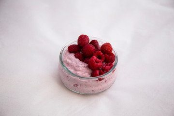 chia seed in the yogurt with raspberry