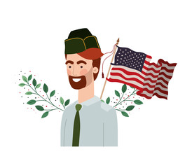 man soldier of war with flag of united states background