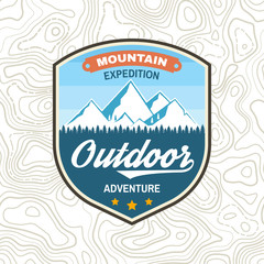 Mountain expedition patch. Vector. Concept for shirt or badge, print, stamp or tee. Vintage typography design with winter mountain silhouette.
