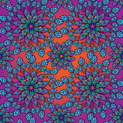 color seamless pattern with floral element in Oriental style