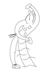 Fashionable girl pictured by line. Black and white graphics.