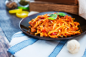 tasty Pasta Bolognese on the table