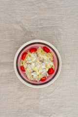 tasty Carbonara pasta on the table