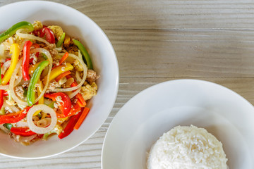 Mix Sweet Pepper with Pork and Streamed Rice, Stir Fried Pork and Sweet Pepper