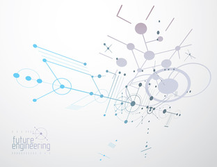 Engineering technology vector wallpaper made with circles and lines. Technical drawing abstract background.